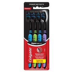 Зубная щетка с гибкой ручкой Colgate Super Flexi Black средней жесткости, 4 шт