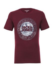 Бордовая футболка из хлопка с принтом Jack & Jones