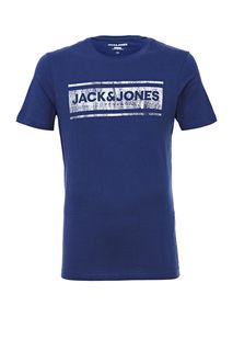 Синяя футболка из хлопка с принтом Jack & Jones