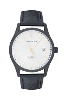Водостойкие кварцевые часы с черным кожаным ремешком George Kini