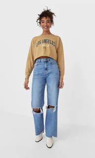 Stradivarius Топ С Длинными Рукавами И Принтом Женская Коллекция Бежевый L
