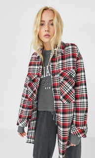 Stradivarius Куртка Рубашечного Кроя В Клетку Женская Коллекция Красный Xs