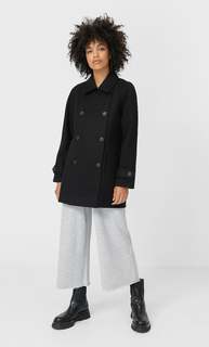 Stradivarius Короткий Тренч Из Синтетической Шерсти Женская Коллекция Черный S