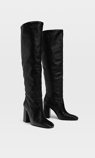 Stradivarius Кожаные Сапоги На Каблуке Женская Коллекция Черный 36