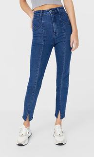 Stradivarius Джинсы Mom Fit Облегающего Кроя С Разрезами Женская Коллекция С Темным Эффектом Потертости 36