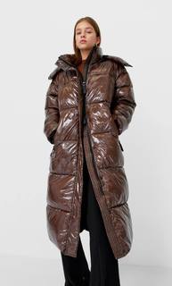 Stradivarius Блестящий Пуховик Женская Коллекция Коричневый Xs