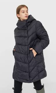 Stradivarius Стеганое Пальто С Двойным Воротником Женская Коллекция Черный L