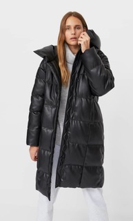Stradivarius Пуховик Из Искусственной Кожи Женская Коллекция Черный Xs