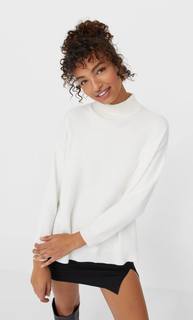 Stradivarius Свитер Оверсайз С Вырезом Женская Коллекция Цвет Небеленого Полотна M