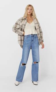 Stradivarius Топ Из Кружева Кроше С Баской Женская Коллекция Ванильный M