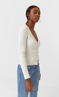 Stradivarius Кардиган С Пуговицами Женская Коллекция Цвет Небеленого Полотна S
