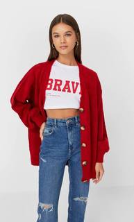 Stradivarius Кардиган С Объемными Рукавами Женская Коллекция Красный L