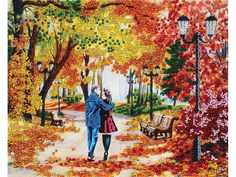 Набор вышивки бисером Белоснежка "Осенний парк, скамейка, двое Елены Самарской"