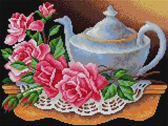 Алмазная вышивка Вышиваем бисером "Чайник с розами", 30x40 см