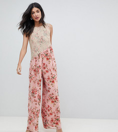 Комбинезон с кружевной отделкой и цветочным принтом ASOS DESIGN Tall-Розовый