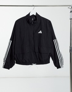 Черная укороченная куртка с тремя полосками adidas Training-Черный