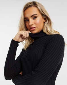 Черный джемпер с отворачивающимся воротом New Look