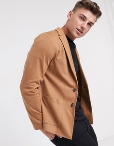 Светло-коричневый облегающий пиджак из мягкого джерси ASOS DESIGN