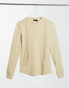 Бежевый обтягивающий лонгслив с защипами ASOS DESIGN