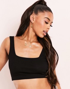 Черный кроп-топ с квадратным вырезом на бретелях ASOS LUXE