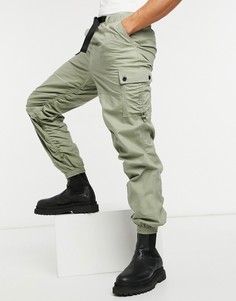 Зауженные джоггеры-карго со сборками ASOS DESIGN-Зеленый