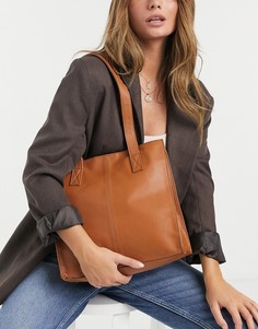Коричневая кожаная сумка-шоппер квадратной формы ASOS DESIGN-Коричневый