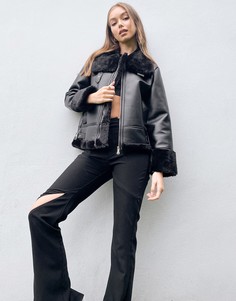 Черная куртка-авиатор с воротником из искусственного меха Urban Bliss-Черный