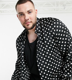 Черная атласная рубашка классического кроя в белый горошек ASOS DESIGN Plus-Черный