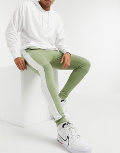 Зауженные джоггеры цвета хаки с полосками по бокам ASOS DESIGN-Зеленый