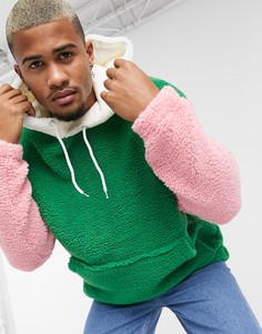 Oversized-худи в стиле колор блок ASOS DESIGN-Зеленый
