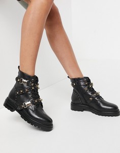 Черные кожаные ботинки с пряжками и золотистыми клепками Steve Madden Indra-Черный