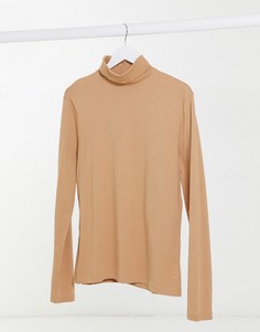 Бежевый лонгслив-водолазка ASOS DESIGN-Светло-коричневый