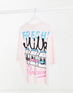 Розовая oversized-футболка с принтом в виде пакетов молока сзади ASOS DESIGN-Розовый