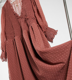 Свободное платье миди с гофрированными манжетами из розовой ткани добби ASOS DESIGN Curve-Зеленый
