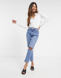 Облегающая укороченная рубашка в рубчик цвета экрю ASOS DESIGN-Кремовый
