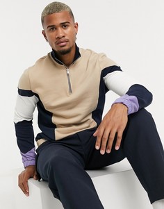 Свитшот ASOS DESIGN с короткой молнией в стиле колор-блок с бежевыми и лавандовыми вставками-Бежевый