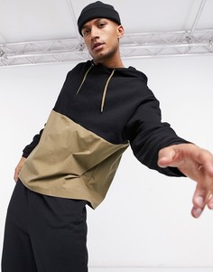 Худи в стиле oversized с завязками на горловине и вставкой из твила ASOS DESIGN-Темно-синий