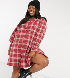 Свободное платье-рубашка мини в стиле oversize в красно-белую клетку ASOS DESIGN Curve-Мульти