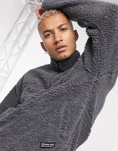 Плюшевый oversized-свитшот от комплекта в выбеленном черном цвете с короткой молнией и нашивкой ASOS DESIGN-Серый