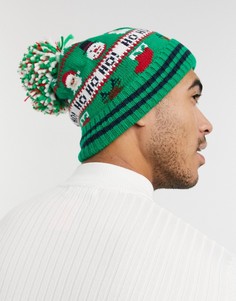 Рождественская шапка с помпоном Boardmans-Зеленый