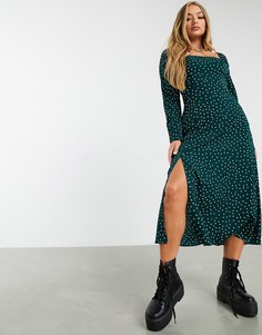 Приталенное платье миди в горошек с квадратным вырезом ASOS DESIGN-Мульти