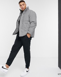 Черно-белая дутая куртка в клетку Topman-Белый