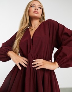Свободное темно-красное платье мини из хлопкового поплина с запахом ASOS DESIGN-Красный