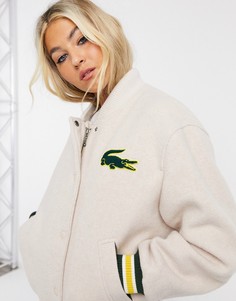 Кремовый шерстяной бомбер с вышитым логотипом крокодила Lacoste-Желтый