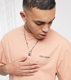 Футболка в стиле oversized с логотипом COLLUSION в приглушенном розовом цвете-Розовый