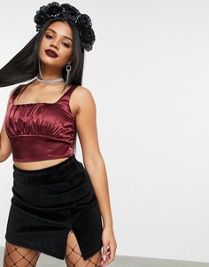 Атласный укороченный топ со сборками на груди ASOS DESIGN-Бесцветный