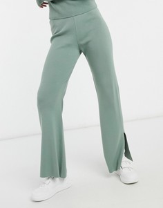 Широкие трикотажные брюки от комплекта с разрезами ASOS DESIGN-Зеленый