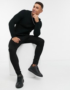Черный вязаный облегающий джемпер с вафельным узором ASOS DESIGN
