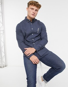 Темно-синяя оксфордская oversized-рубашка в стиле 90-х с вышитым логотипом на груди ASOS DESIGN-Темно-синий