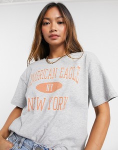 Серая футболка с логотипом университетской команды American Eagle-Серый